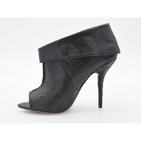 Leon Max Booties Womens 7 Black Genuine Snakeskin Peep Toe Cuffed Stiletto Heel - Picture 5 of 10